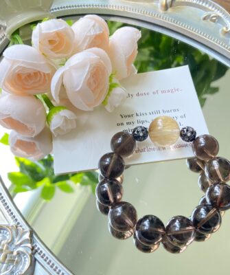 Luminous Mind · Silent Focus (Golden Rutilated Quartz + Smoky Quartz + Silver Beads)