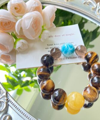 Celestial Flame · Heart Aligned(Yellow Tiger Eye + Larimar + Smoky Quartz)